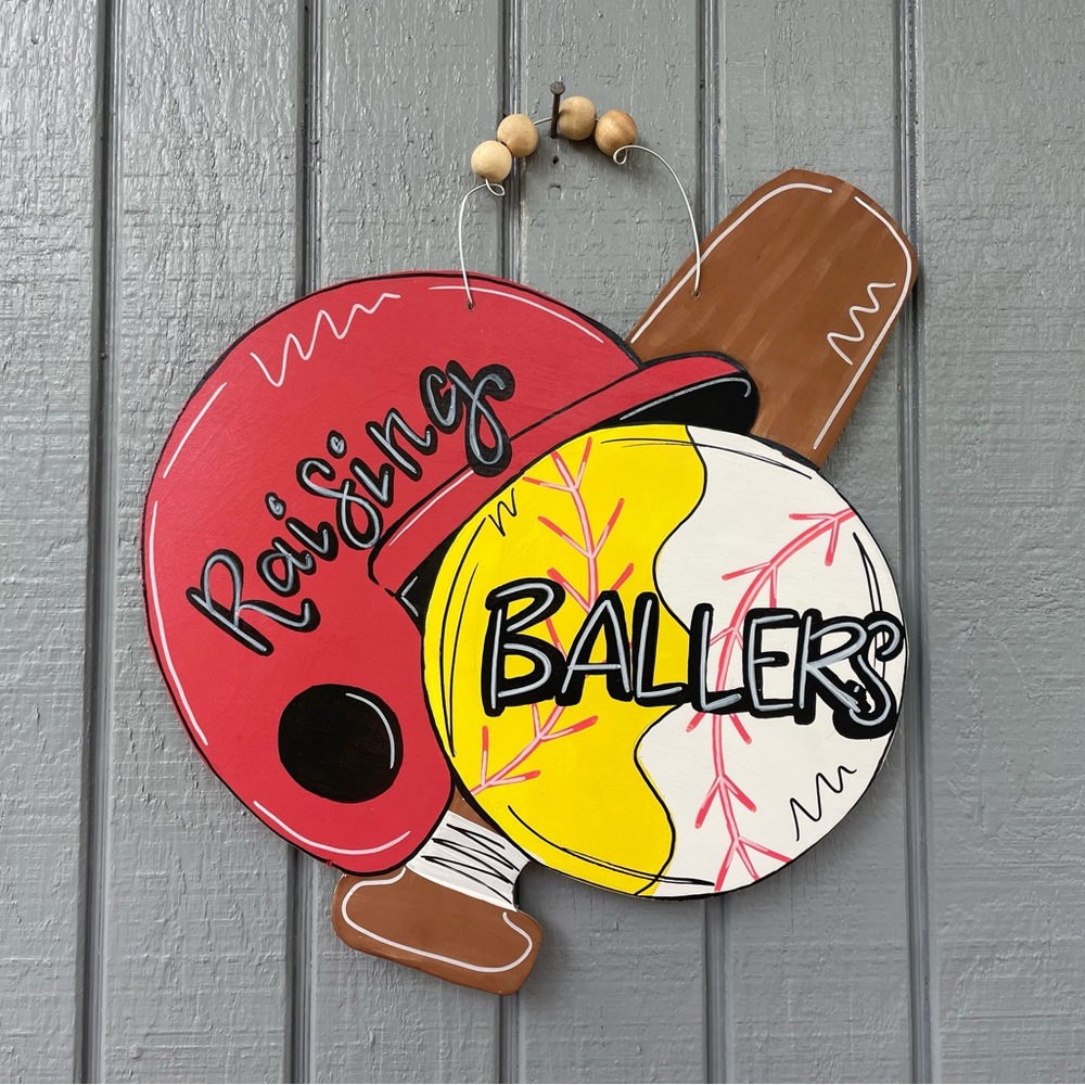 Raising Ballers Baseball Door Decor